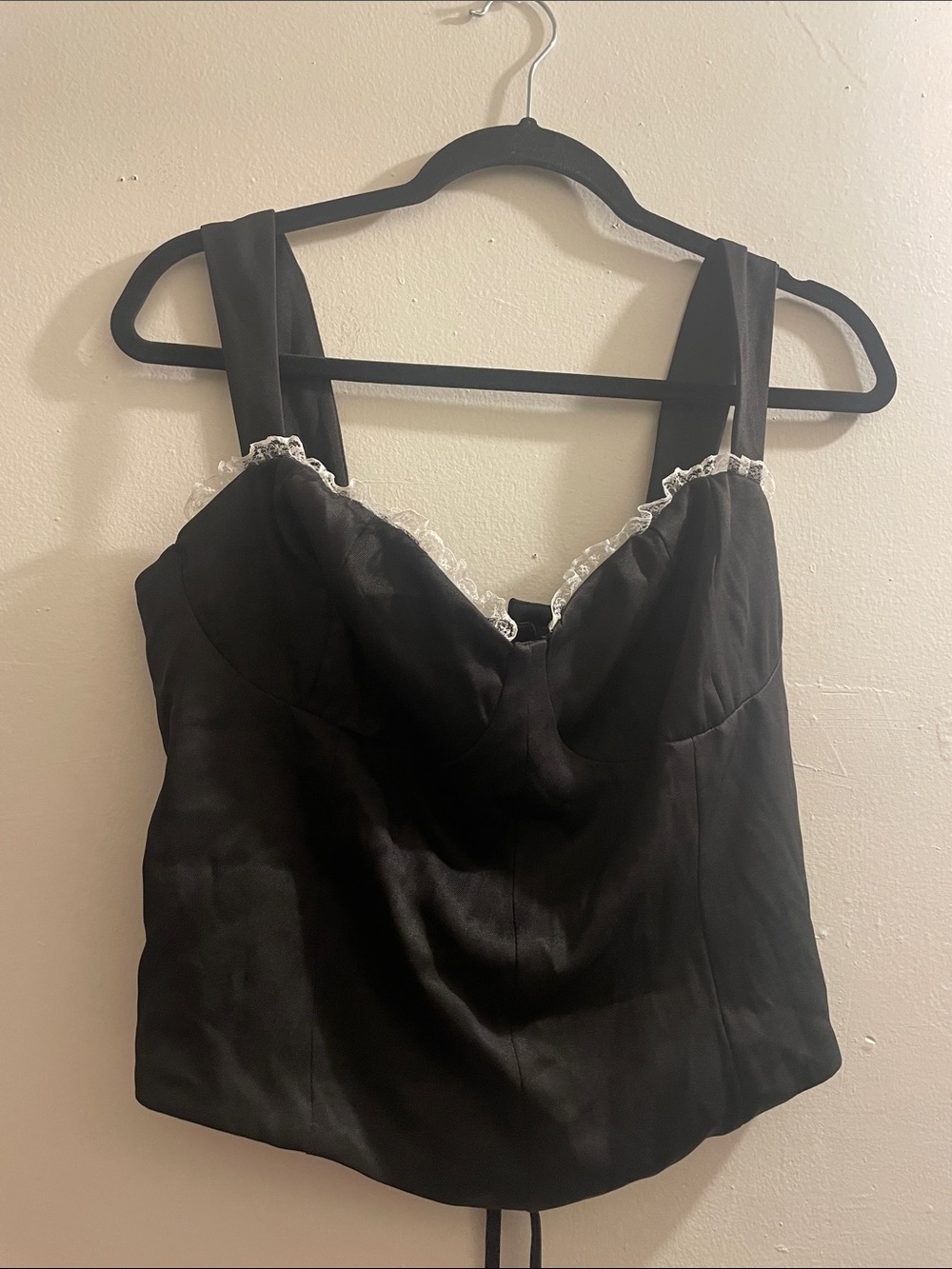 Fashion Nova Black Bustier Cami with White Lace Trim